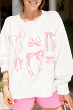 Bow Round Neck Long Sleeve Sweatshirt White Woman Sweatshirts