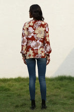 Floral V-Neck Smocked Lantern Sleeve Blouse Woman Blouses