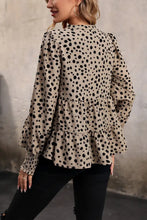Perfee Notched Lantern Sleeve Tiered Top Woman Blouses