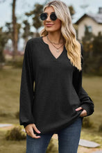 Eyelet Notched Raglan Sleeve T-Shirt Black Woman T Shirts