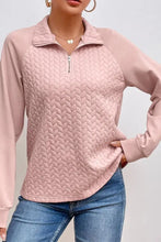 Textured Quarter Zip Long Sleeve Sweatshirt Dusty Pink Woman Sweatshirts