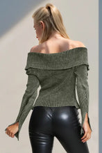 Double Take Ribbed Off-Shoulder Zip Up Long Sleeve Cardigan Woman Outerwear