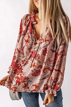 Floral Tie Neck Flounce Sleeve Blouse Woman Blouses