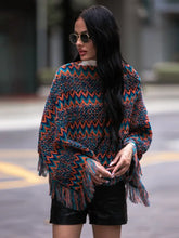 Shiny Fringe Hem Boat Neck Poncho Woman Poncho