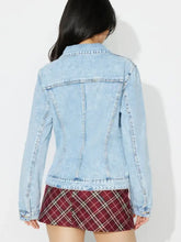 Button Up Long Sleeve Denim Shacket Woman Tops