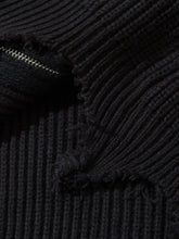Men's Distressed Hem Ribbed Knit Zip-Up Cardigan Cardigans