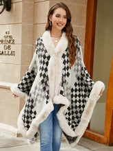 Fuzzy Checkered Long Sleeve Poncho Woman Outerwear