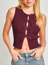 Bow Round Neck Cropped Tank Burgundy Tanks & Camis