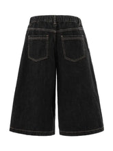 Men's Wide-Leg Denim Shorts with Plaid Accent Denim Shorts