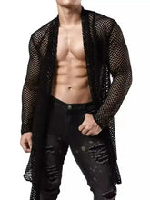 Men's Openwork Open Front Long Sleeve Cover-Up Mens Tops