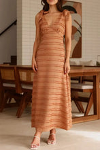 Textured V-Neck Tie Shoulder Dress Ochre Woman Maxi Dress