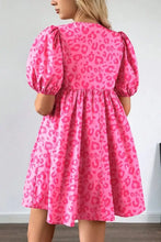 Leopard Tie Front Puff Sleeve Dress Casual Dresses