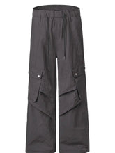 Men's Wide Leg Cargo Pants with Drawstring Waist Dark Gray Woman Sweatpants
