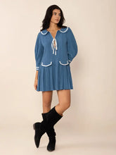 Tie Front Pleated Three-Quarter Sleeve Mini Dress Casual Dresses