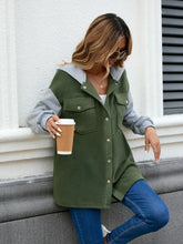 Pocketed Contrast Snap Down Hooded Jacket Woman Outerwear