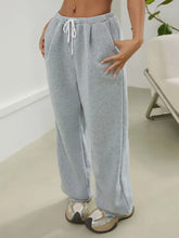 Drawstring Wide Leg Pants Light Gray Woman Pants