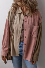 Button Up Color Block Long Sleeve Shacket Dusty Pink Woman Outerwear
