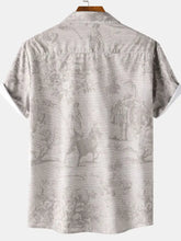 Men's Vintage Print Short Sleeve Casual Shirt Mens Tops