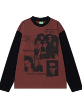 Men's Vintage Style Photo Print Contrast Sleeve T-Shirt Red Mens Tops