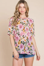 BOMBOM Floral Round Neck T-Shirt Sand Woman T Shirts
