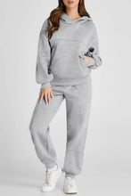 Dropped Shoulder Long Sleeve Hoodie and Pants Active Set Gray Woman Activewear