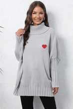 Turtle Neck Long Sleeve Ribbed Sweater Light Gray One Size Sweater Pullovers
