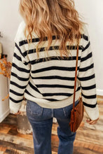 Striped Collared Neck Long Sleeve Sweater Sweater Pullovers