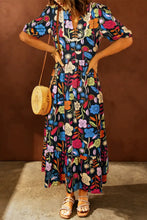 Printed V-Neck Half Sleeve Midi Dress Floral Maxi Dresses