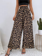 Printed Elastic Waist Wide Leg Pants Leopard Woman Pants