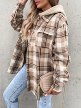 Plaid Button Up Jacket with Removable Hood Woman Outerwear