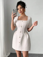 Square Neck Short Sleeve Mini Dress Casual Dresses