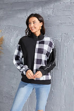 Plaid Exposed Seam Long Sleeve Blouse Black Woman Blouses