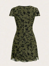 Printed V-Neck Short Sleeve Mini Dress Woman Dress