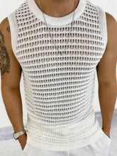 Men's Round Neck Hollow Out Sleeveless Knit Top Ivory Mens Tops