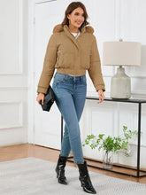 Pocketed Long Sleeve Cropped Hooded Winter Coat Woman Outerwear