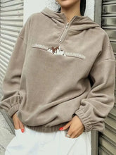 Mountain Quarter Zip Long Sleeve Hoodie Khaki Woman Sweatshirts