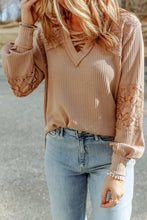 Crisscross V-Neck Waffle-Knit Top Woman Blouses