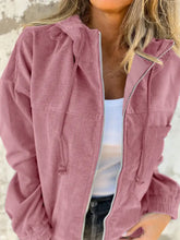 Drawstring Zip Up Long Sleeve Hooded Jacket Dusty Pink Woman Outerwear
