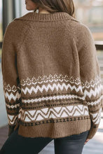 Zip Up Long Sleeve Geometric Cardigan Woman Outerwear