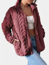Fuzzy Zip Up Long Sleeve Jacket Woman Outerwear