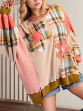 Slit Plaid Round Neck Long Sleeve Sweatshirt Plaid Woman Sweatshirts