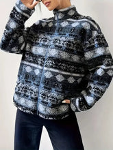 Geometric Turtleneck Zip Up Jacket Dark Blue Woman Outerwear