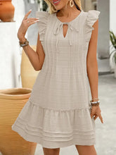 Ruffled Tie Neck Cap Sleeve Dress Casual Dresses