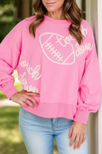 Football & Letter Round Neck Long Sleeve Sweatshirt Blush Pink Woman Sweatshirts