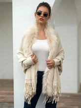 Fringe Open Front Long Sleeve Poncho Ivory One Size Woman Outerwear