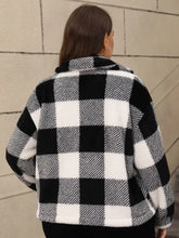 Plus Size Pocketed Plaid Collared Neck Jacket Woman Outerwear