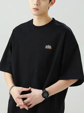 Men's Plus Size Embroidered Round Neck Half Sleeve T-Shirt Black Mens Tops