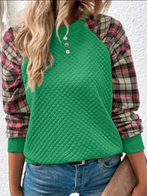 Plaid Round Neck Sweatshirt Green Woman Sweatshirts