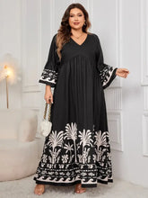 Honey Plus Size Printed V-Neck Long Sleeve Maxi Dress Woman Maxi Dress