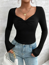 Devine Twisted long sleeve sweetheart neck black crop top with ruching